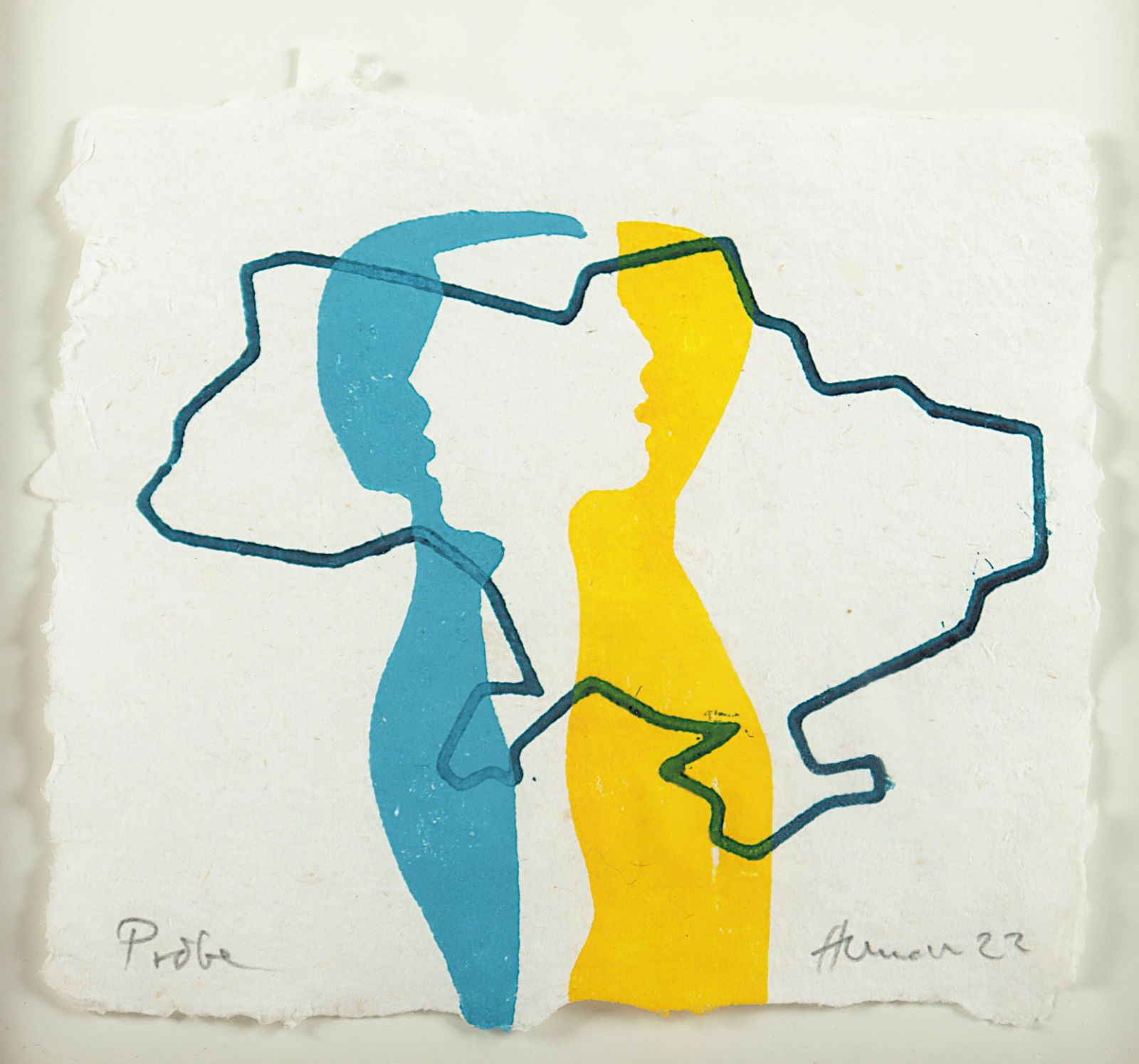 Artwork by Wolfgang Hunecke, zwei Arbeiten, Made of Original-Farblithografie/Hochdruckverfahren