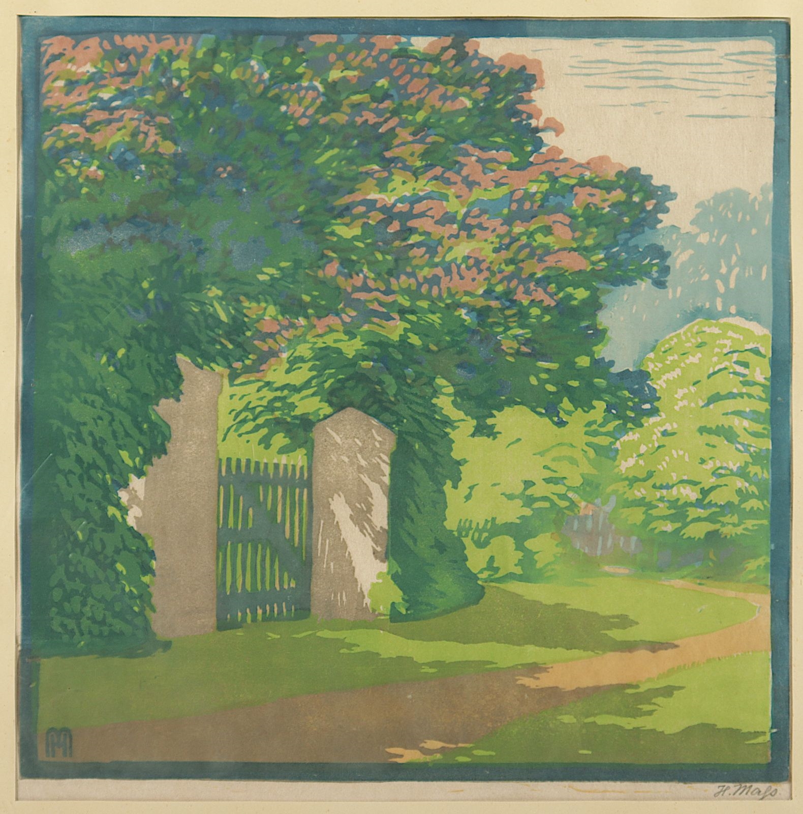 Artwork by Helene Mass, Gartenlandschaft, Made of color woodcut