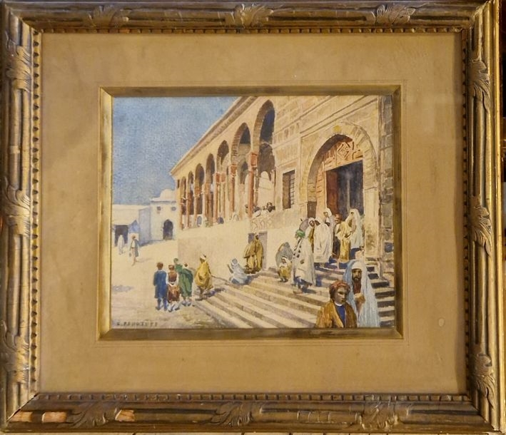 Artwork by S. Fedotoff, Exit from the mosque, Made of Watercolor