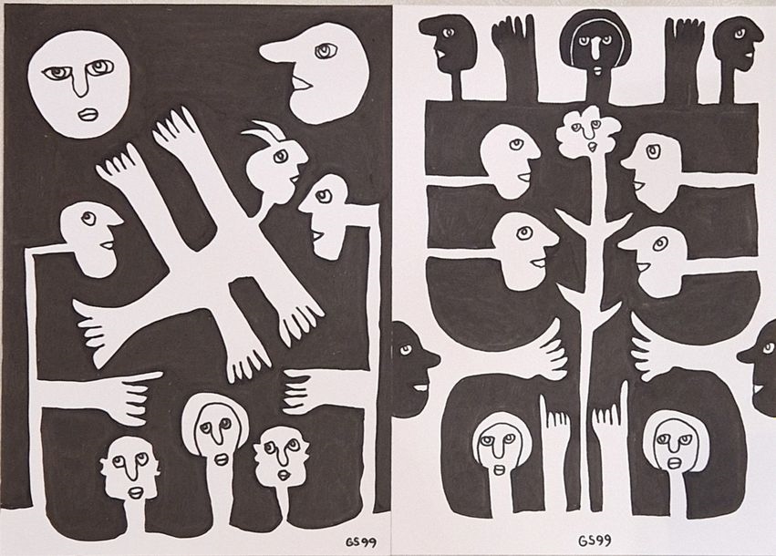 Artwork by Gérard Sendrey, Compositions with figures, Made of Two inks on paper