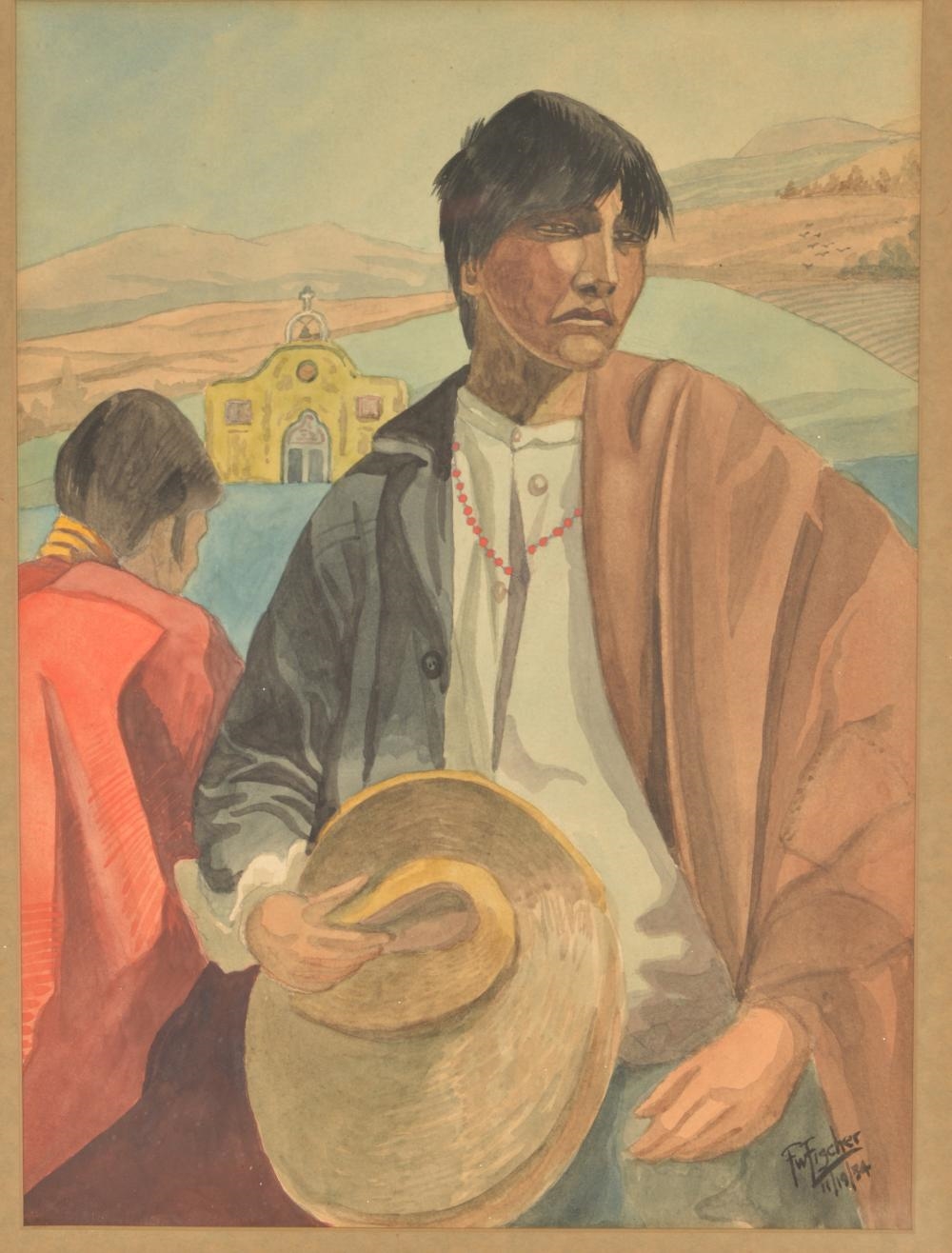 Artwork by Fred W. Fischer, Indian Mission - Santa Fe, Made of Watercolor Painting