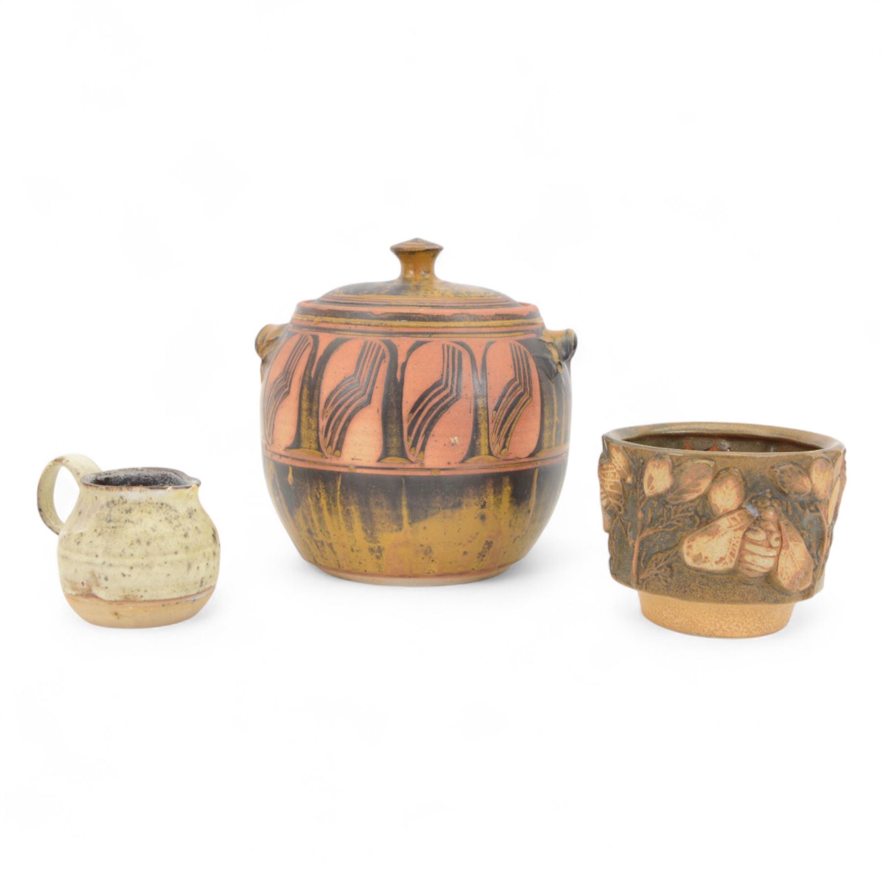 Artwork by Bernard Rook, jardiniere decorated in relief with insects and foliage