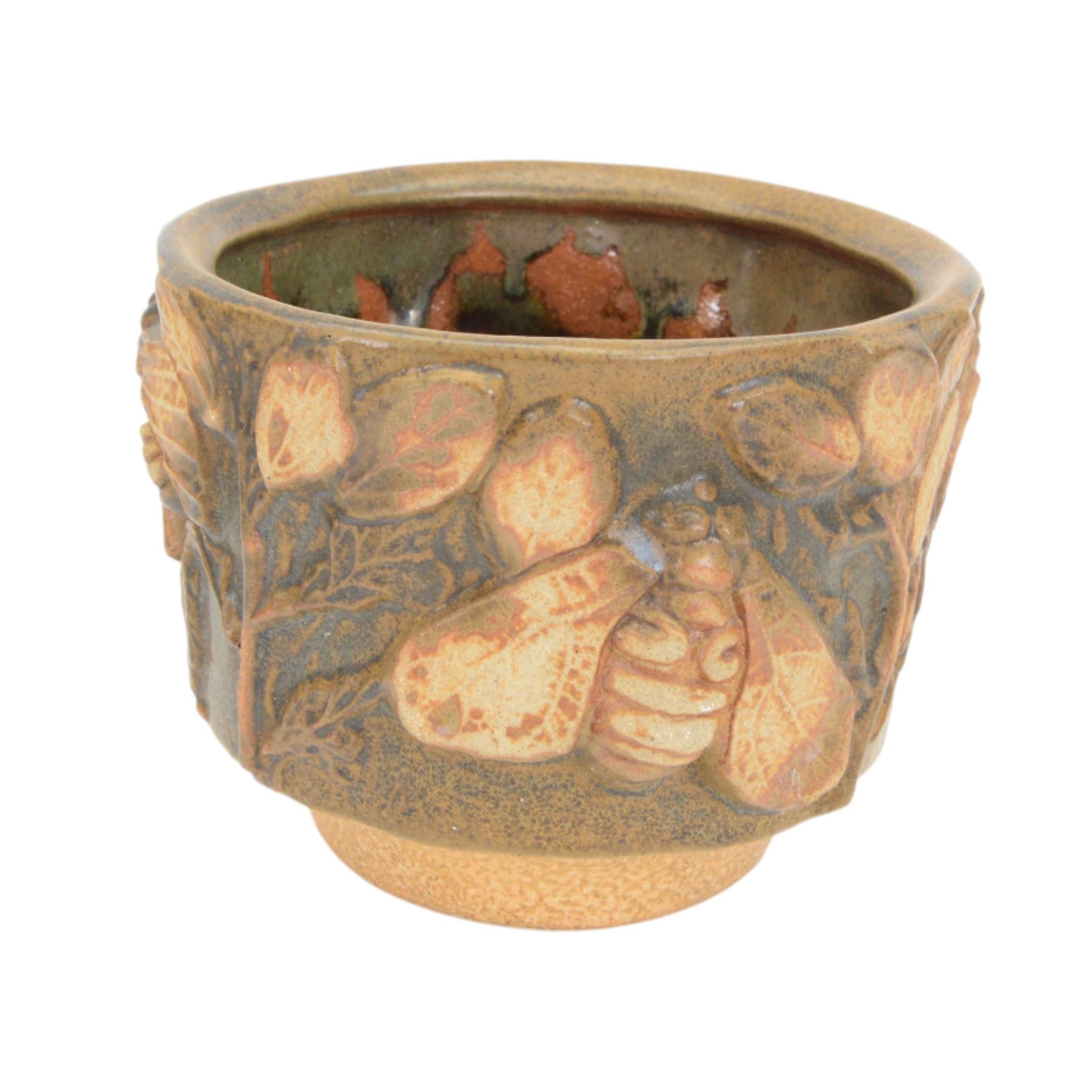 Artwork by Bernard Rook, jardiniere decorated in relief with insects and foliage