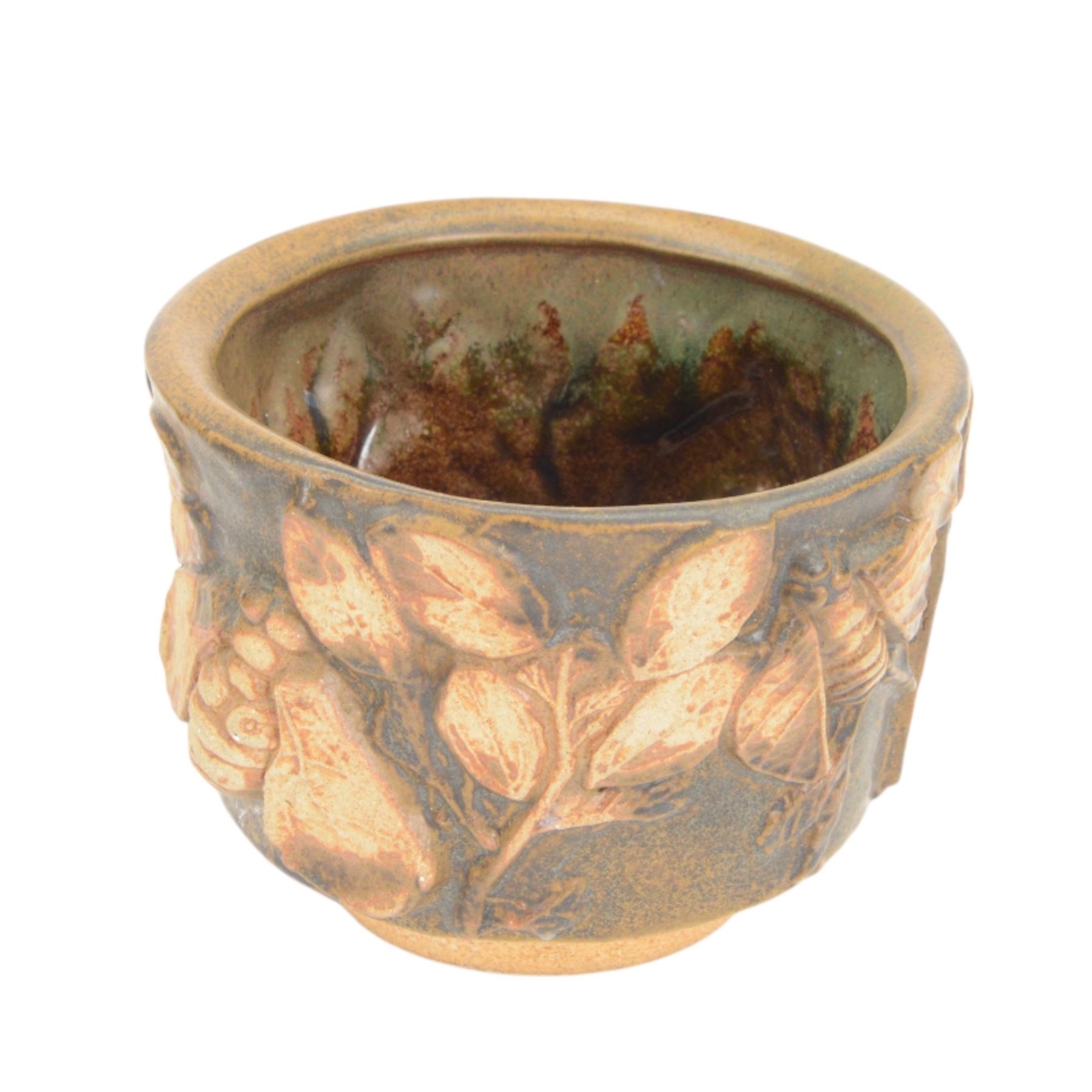 Artwork by Bernard Rook, jardiniere decorated in relief with insects and foliage