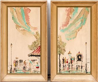 Pair Of Signed 3-D Oils On Board, French Street Scenes - Elmo Gideon