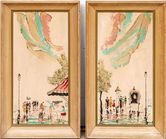 Pair Of Signed 3-D Oils On Board, French Street Scenes - Elmo Gideon