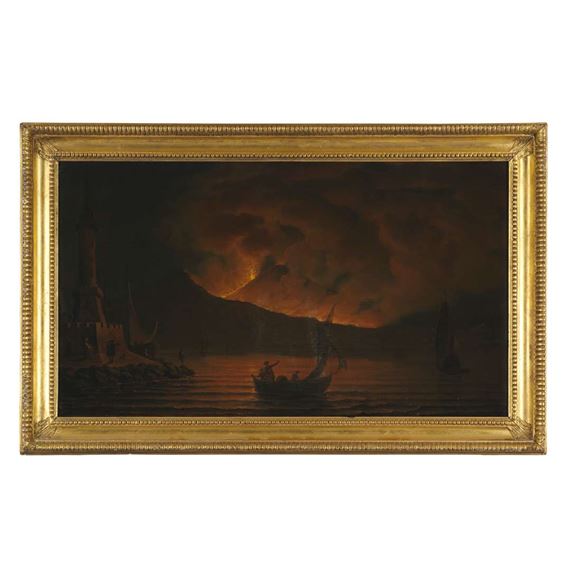 Artwork by Joseph Wright of Derby, THE ERUPTION OF VESUVIUS SEEN FROM THE MOLE LIGHTHOUSE, POSILIPO, Made of Oil On Canvas