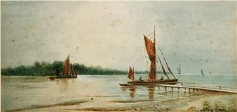 River scene with boats - Francis Berry Berry