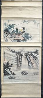 A Chinese Painting of Landscape, Birds and Flowers - Xiao Quanpeng