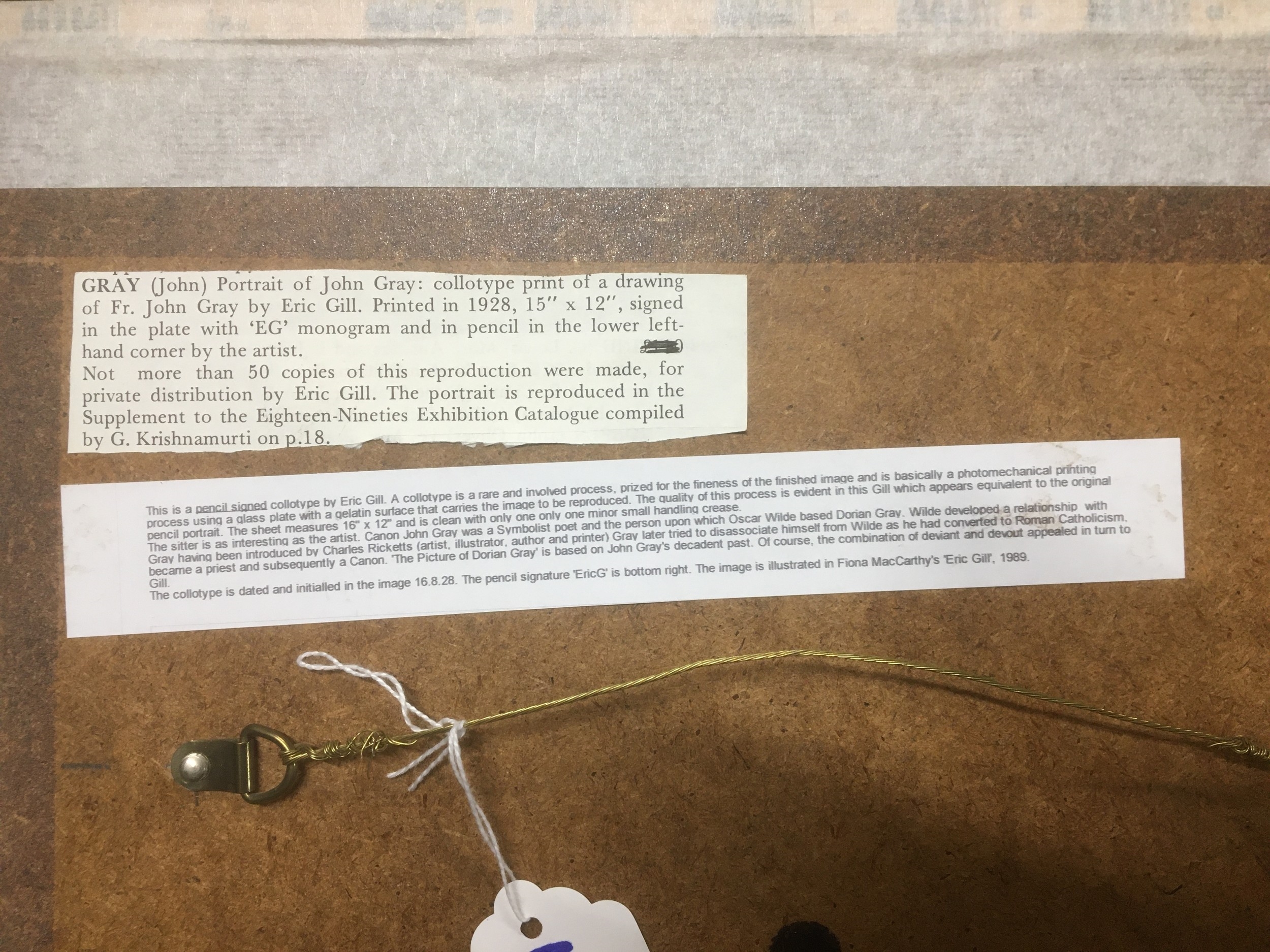 Artwork by Eric Gill, Portrait of "Fr. John Gray, Made of Collotype Print