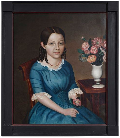 American School, 18th Century | Folk Art Portrait of Girl in Blue Dress ...
