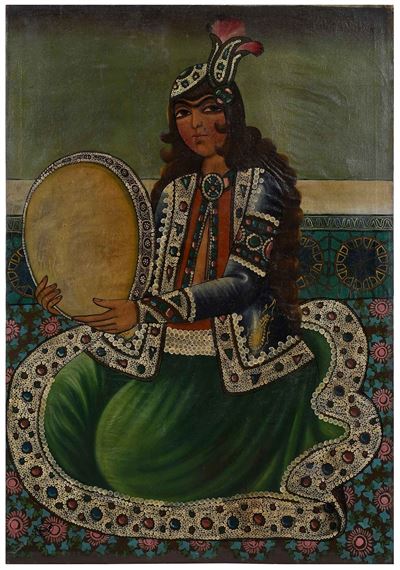 Woman Playing an Instrument by Persian School, 19th Century, 1834-1848