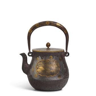 A Fine Inlaid-IronTetsubin(Tea Kettle forSencha - Asai Tokuzo