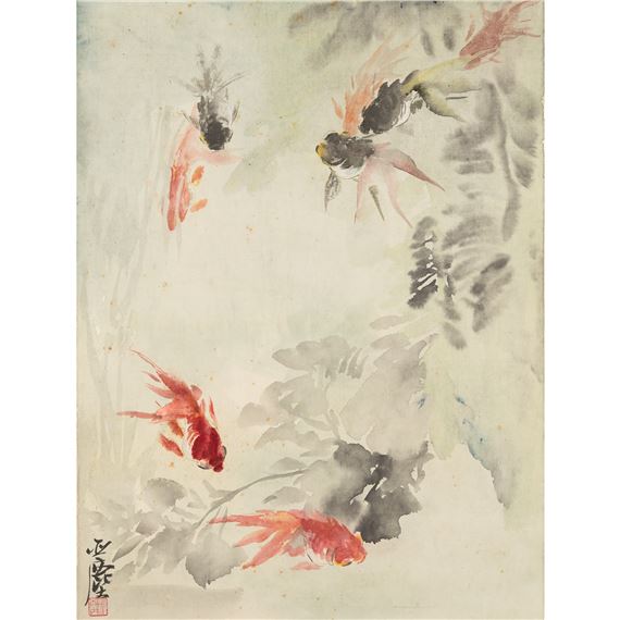 Wang Yachen | 汪亚尘(1894-1983) 金鱼图设色纸本立轴| MutualArt
