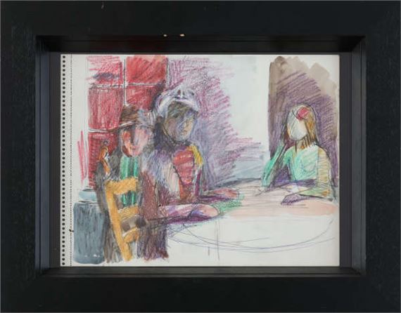 Drei am Tisch (Skizze by Willem Grimm, um 1970