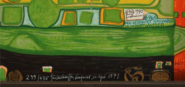 Artwork by Friedensreich Hundertwasser, Testament in gelb, Made of Farbserigrafie Mit Metallauflage Auf Karton