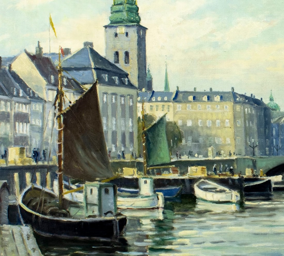 Artwork by Einar Gross, Copenhagen Canal Cityscape, Denmark, Made of Oil On Canvas