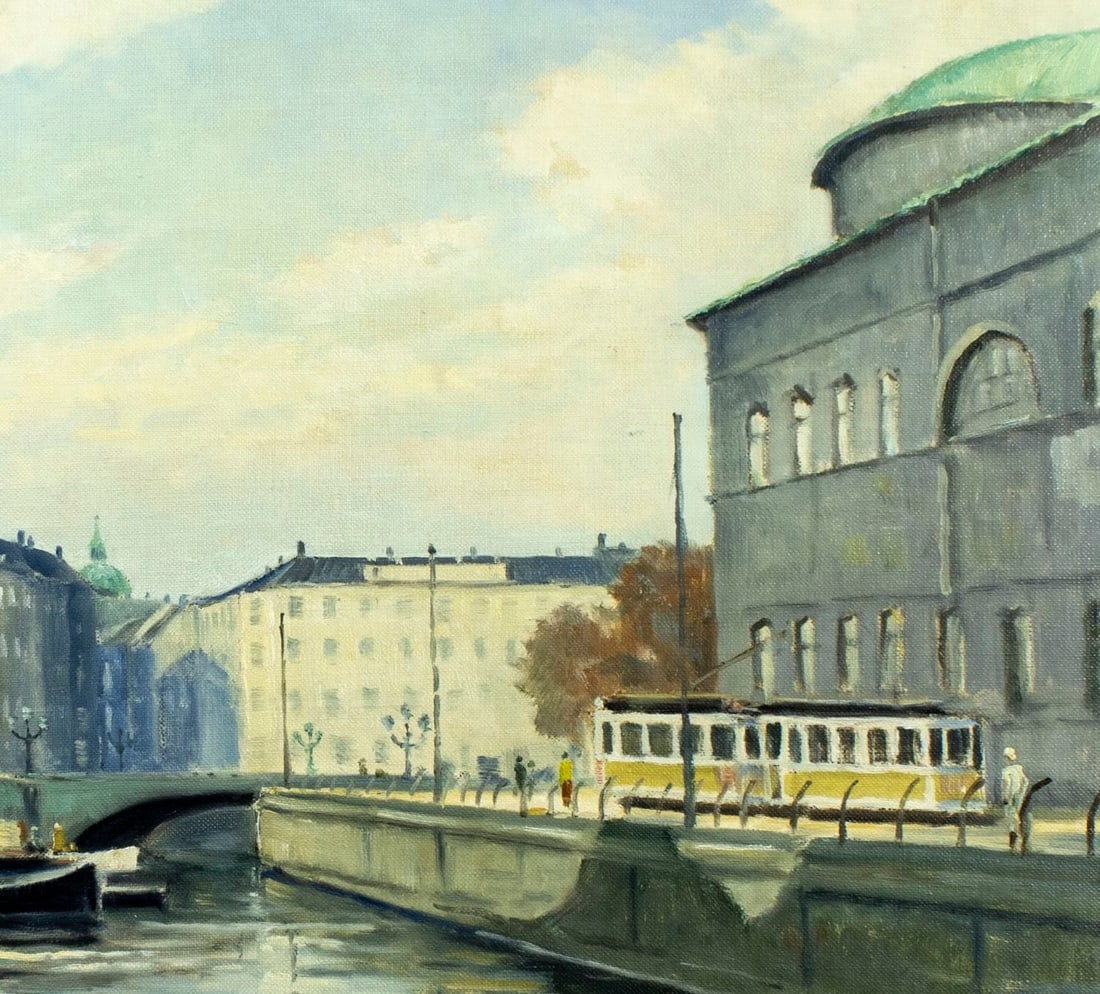Artwork by Einar Gross, Copenhagen Canal Cityscape, Denmark, Made of Oil On Canvas