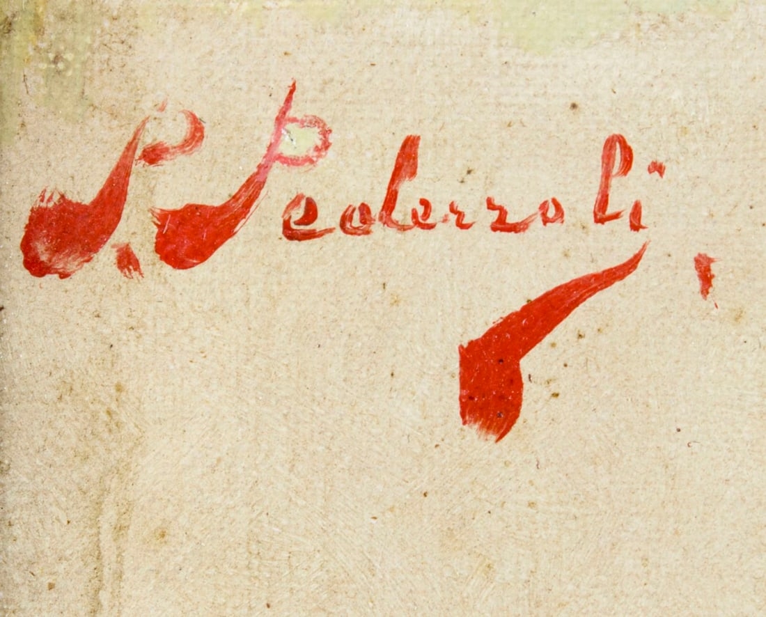 Artwork by Pietro Pederzoli, Old Woman with Basket and Umbrella, Made of Oil On Canvas