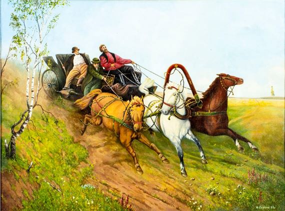 Three Men in Horse Carriage - N Syrzov
