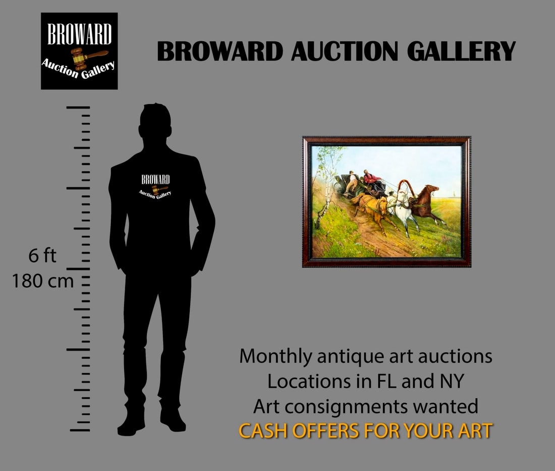 Artwork by N Syrzov, Three Men in Horse Carriage, Made of Oil On Canvas