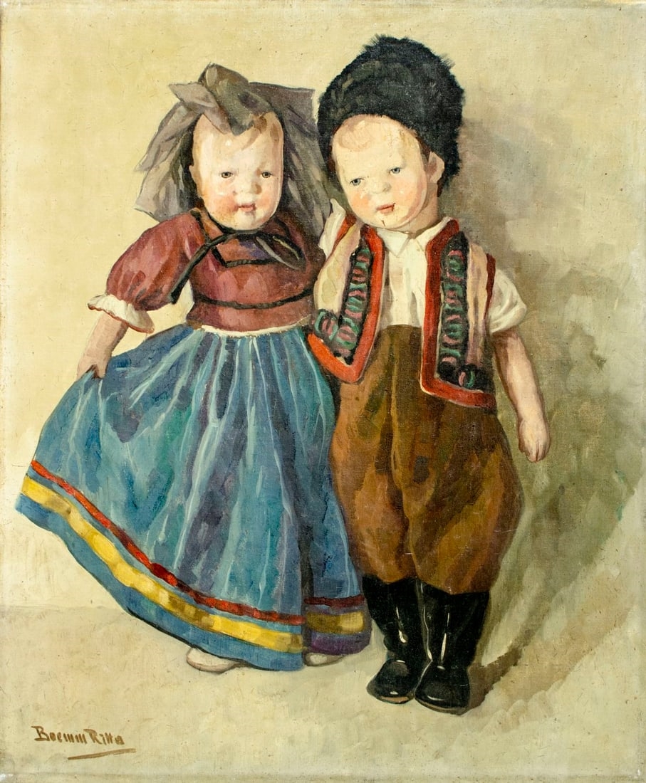Artwork by Ritta Boemm, Two Dolls, Made of Oil On Canvas