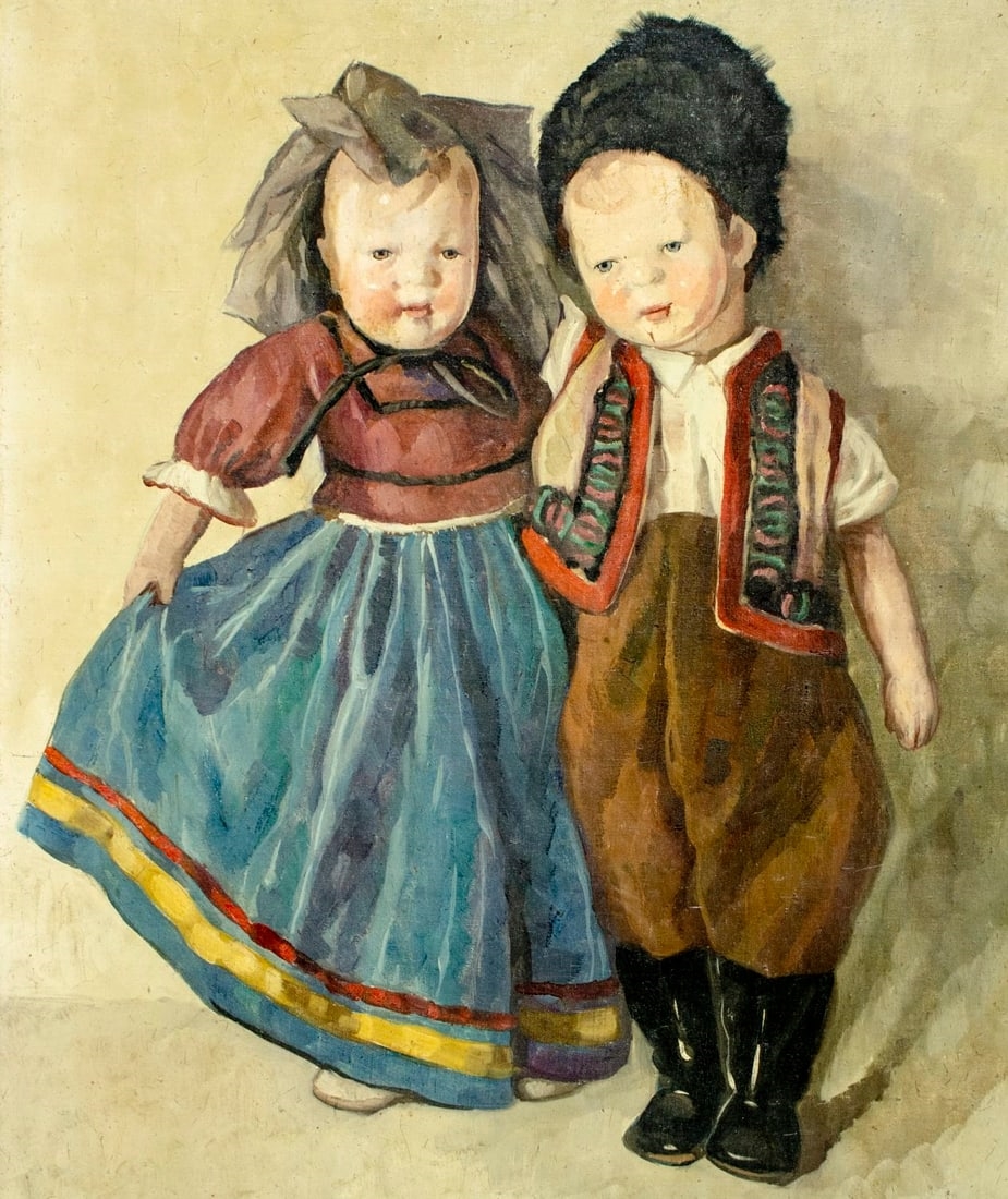 Artwork by Ritta Boemm, Two Dolls, Made of Oil On Canvas