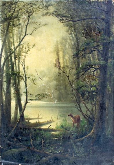 River Landscape with Deer by American School, 19th Century, 19 century