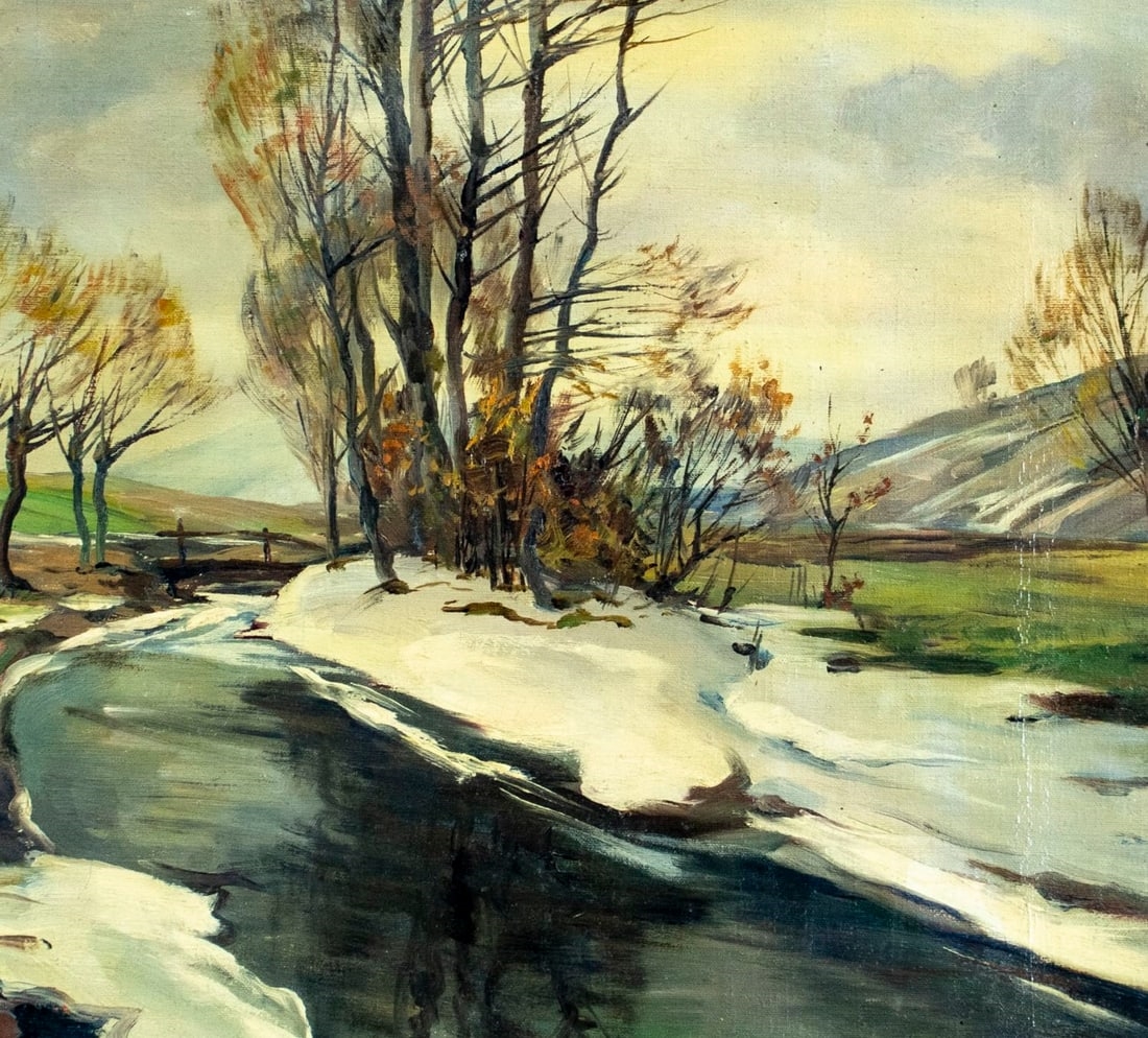 Artwork by Raphael Carl Reinhard, Winter Stream Landscape, Made of Oil On Canvas