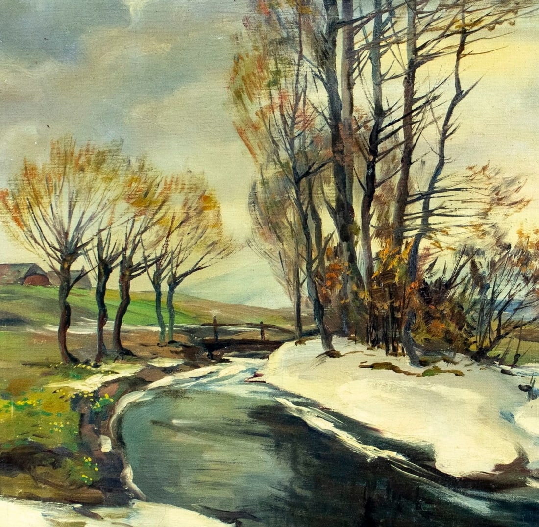Artwork by Raphael Carl Reinhard, Winter Stream Landscape, Made of Oil On Canvas