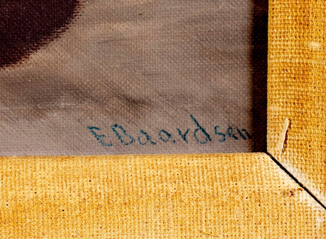 Artwork by E Baardsen, Still Life with Plant, Jug and Candle, Made of Oil On Canvas Board