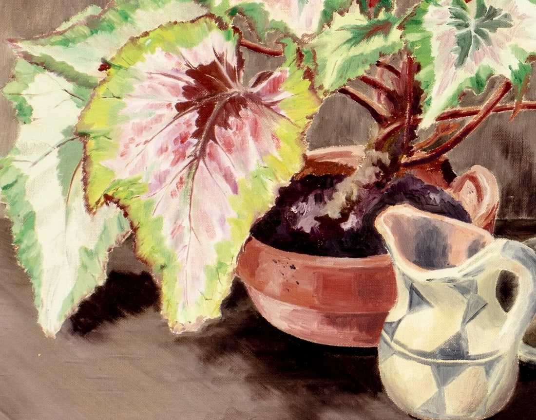 Artwork by E Baardsen, Still Life with Plant, Jug and Candle, Made of Oil On Canvas Board