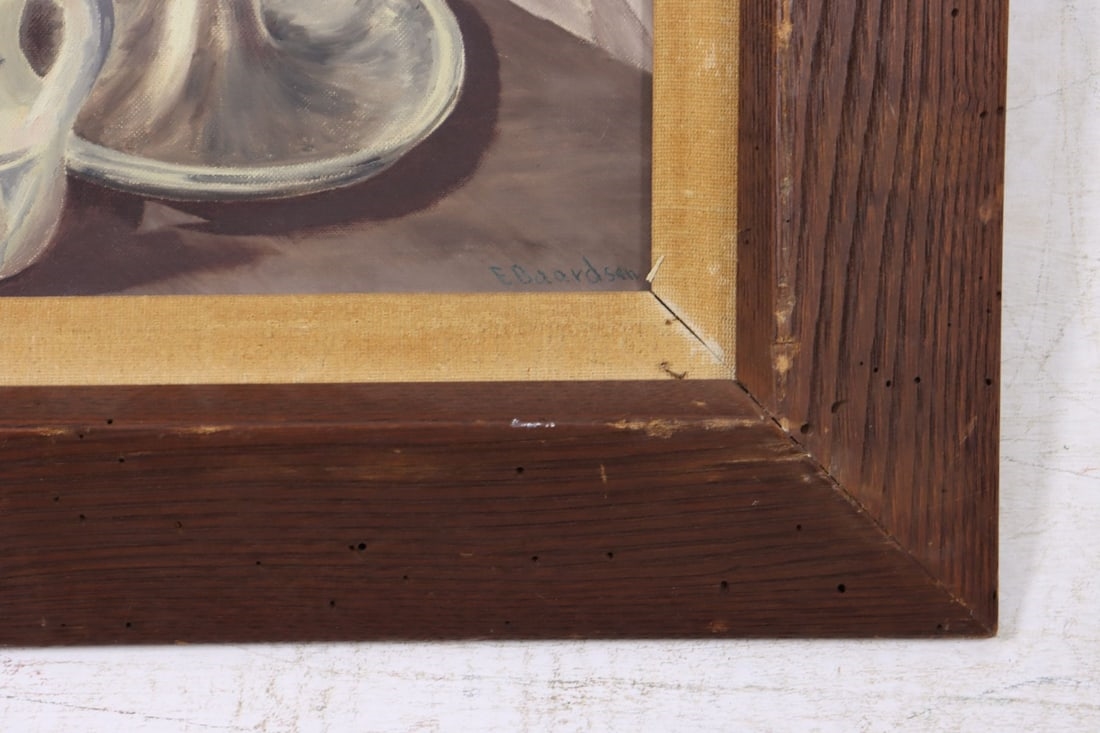 Artwork by E Baardsen, Still Life with Plant, Jug and Candle, Made of Oil On Canvas Board