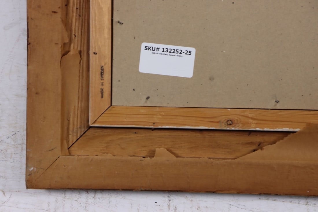 Artwork by E Baardsen, Still Life with Plant, Jug and Candle, Made of Oil On Canvas Board