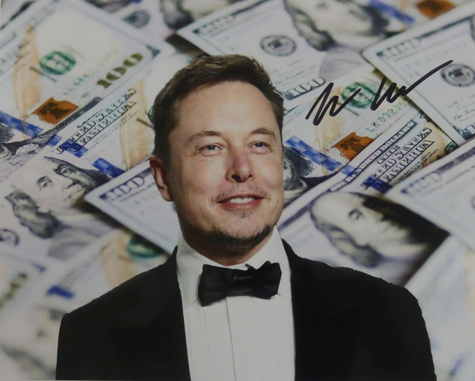 Artwork by Elon Musk, ELON MUSK $100 DOLLAR BILLS SIGNED PHOTOGRAPH, Made of photograph