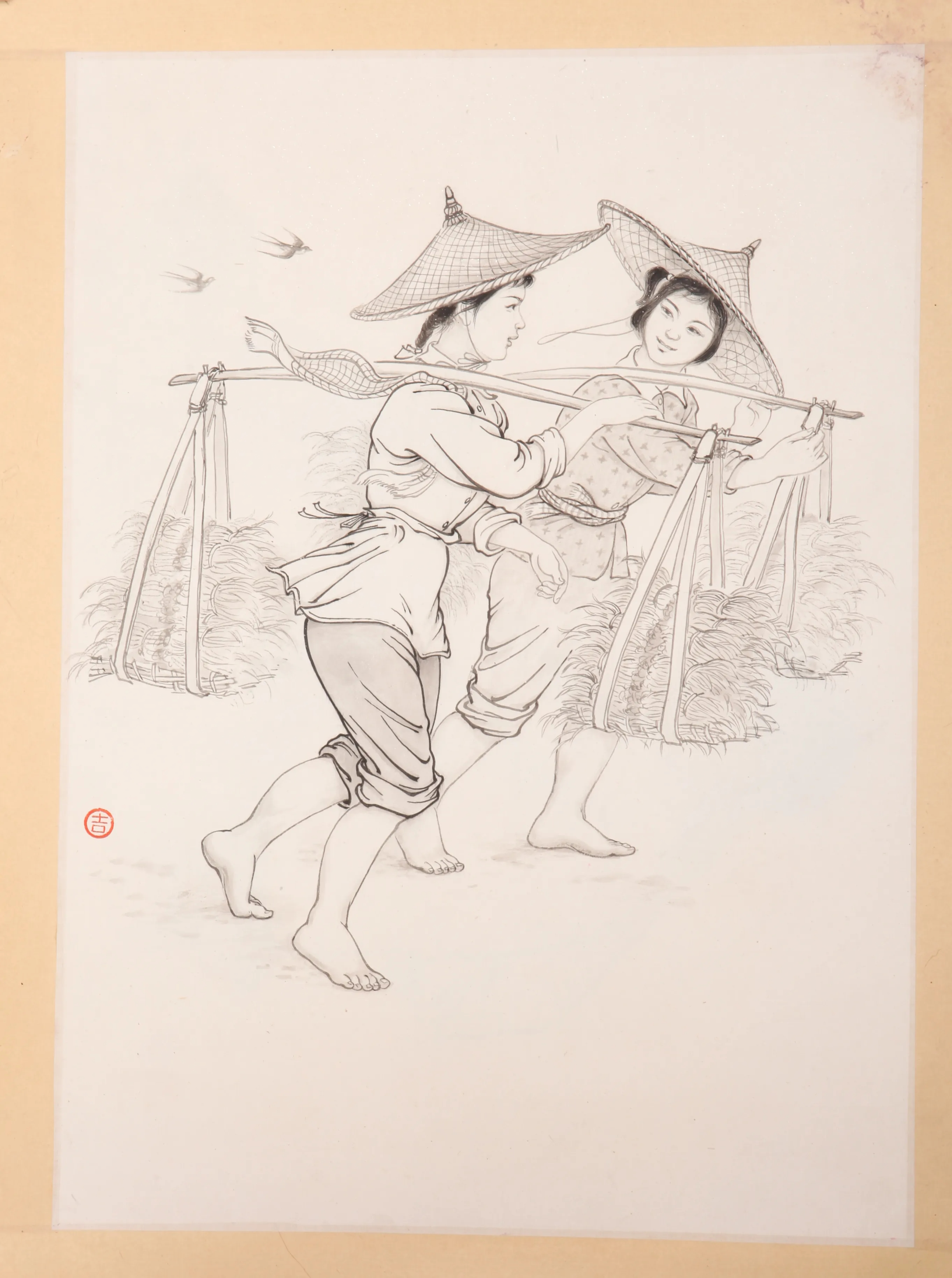 Artwork by Ji Meiwen, Busy Farming Season, Made of Ink on paper