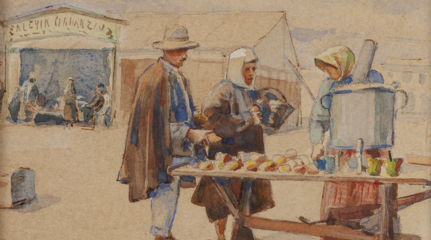 Artwork by Antoni Stefanowicz, On Market Day, Made of watercolour, pencil/paper