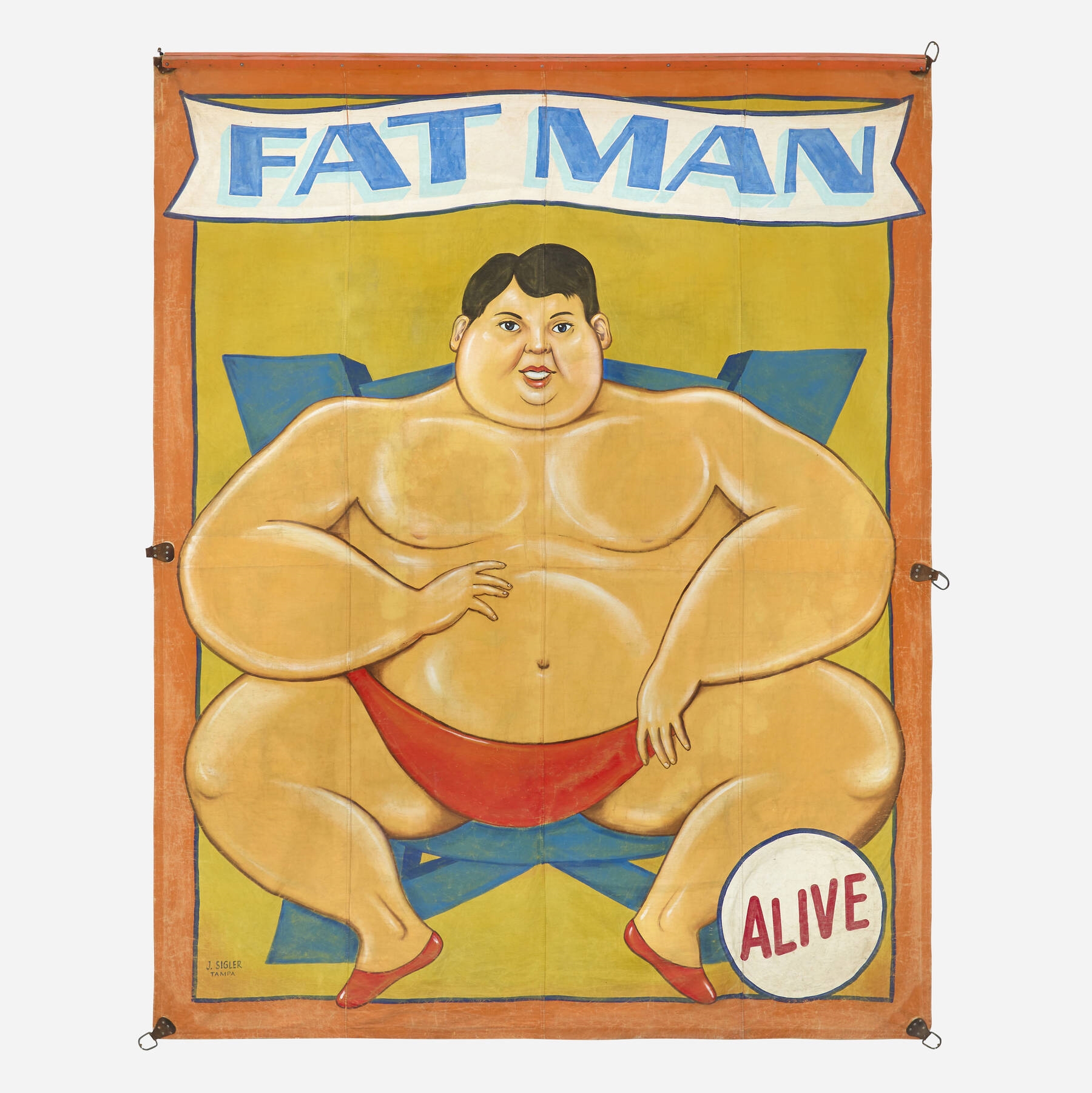 Artwork by Jack Cripe, Sideshow circus banner, Made of Acrylic On Canvas, Steel, Leather