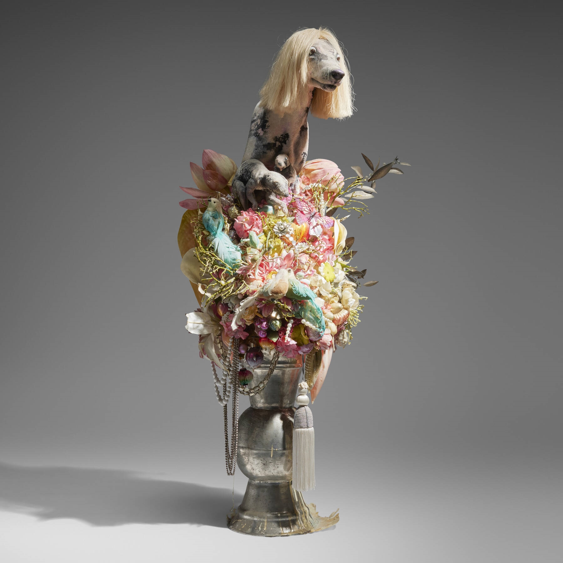 Artwork by David Hevel, Out On My Own, Made of Faux Taxidermy, Mixed Media Assemblage, Metal, Suede