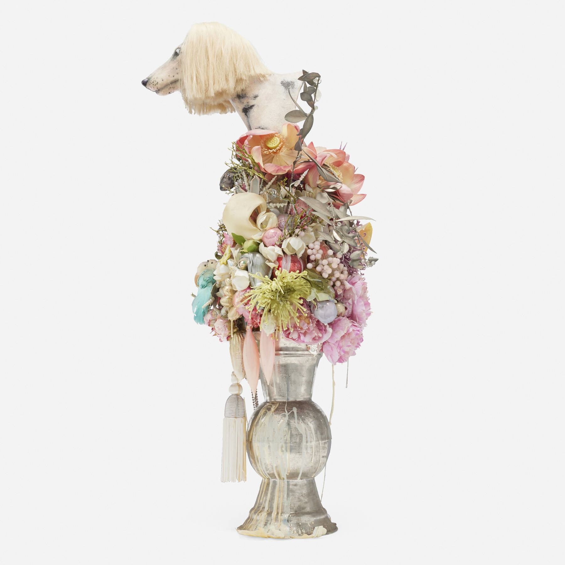 Artwork by David Hevel, Out On My Own, Made of Faux Taxidermy, Mixed Media Assemblage, Metal, Suede