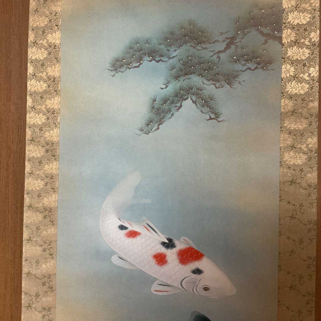 Artwork by Tsuru Su, Japanese Koi Carp Hanging Scroll, Made of Japanese Painting