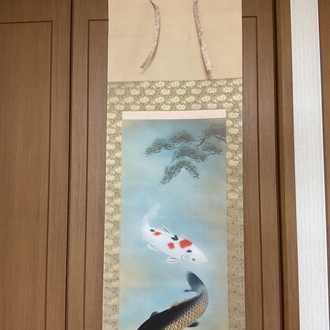 Artwork by Tsuru Su, Japanese Koi Carp Hanging Scroll, Made of Japanese Painting