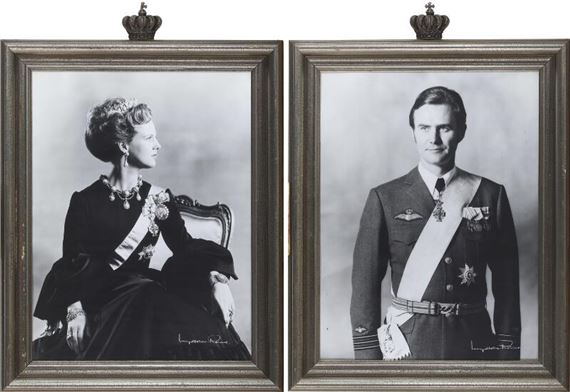 A pair of portraits of H. M. Queen Margrethe II of Denmark and H. R. H. Prince Henrik - Rigmor Mydtskov