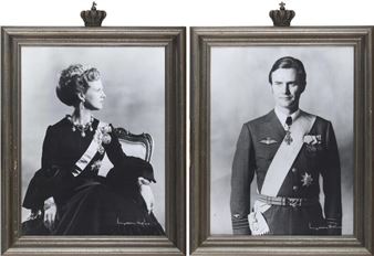 A pair of portraits of H. M. Queen Margrethe II of Denmark and H. R. H. Prince Henrik - Rigmor Mydtskov
