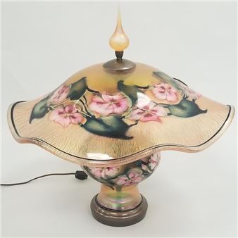 Large multi colored floral table lamp - Charles Lotton