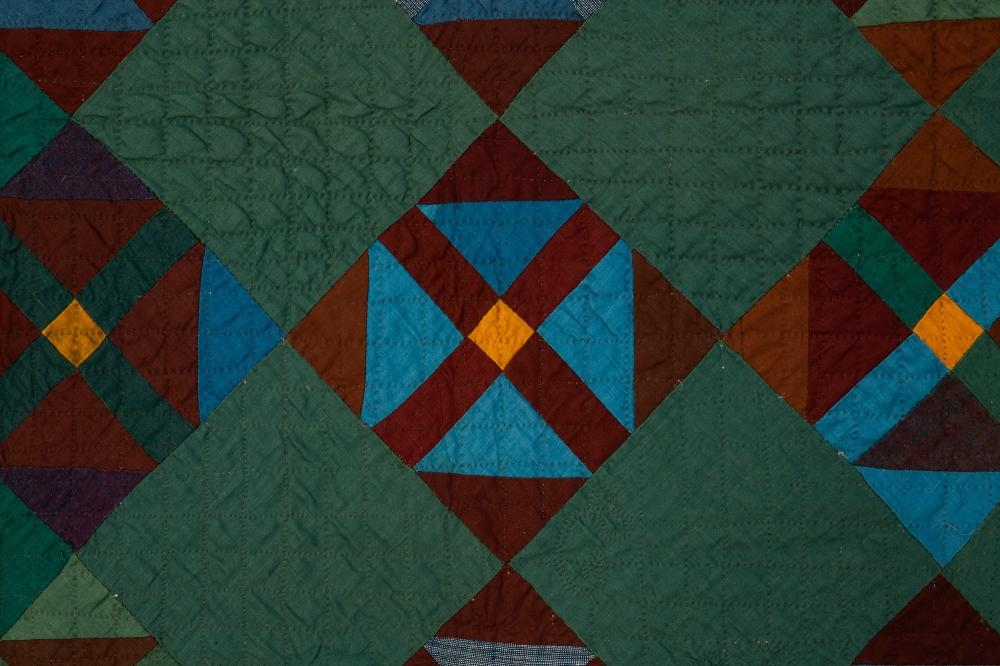 Artwork by Amish, CROSS IN A BLOCK QUILT, Made of Cotton