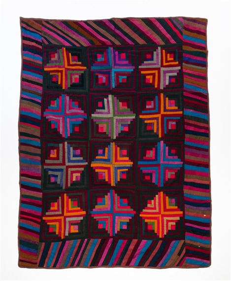 Log Cabin, Light and Dark Variation Quilt