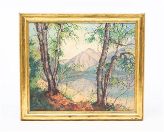 Oil on canvas of mountain landscape - Wilma Lucile van Slyck