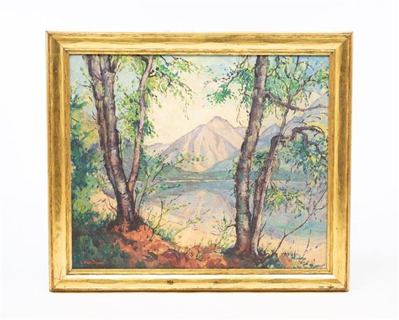 Oil on canvas of mountain landscape - Wilma Lucile van Slyck