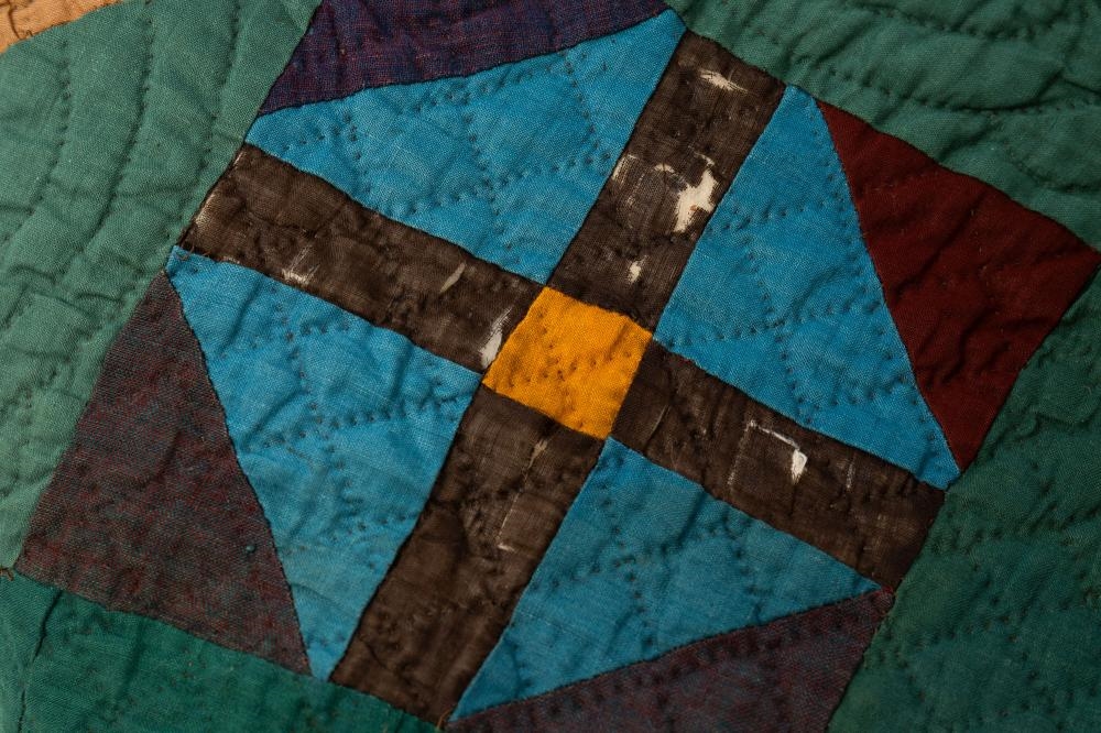 Artwork by Amish, CROSS IN A BLOCK QUILT, Made of Cotton